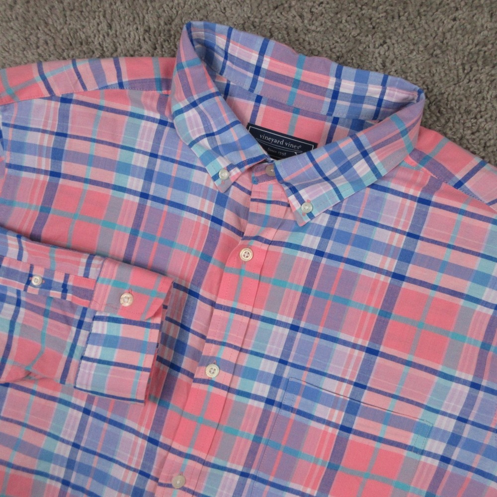 VIneyard Vines Shirt Mens XL Pink Plaid Oxford Preppy Cotton Button Up EUC